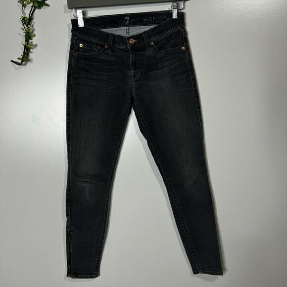 7 For All Mankind Black Gray Skinny Jeans Ankle Zippers - Picture 2 of 10